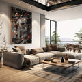 Quadro Decorativo Amor Cósmico: União Astral e Flores - quadros decorativos para sala 1 Tela Vertical, 3 Telas - em living room premium