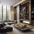 Quadro Decorativo Amor Cósmico: União Astral e Flores - quadros decorativos 1 Tela Vertical, 3 Telas - em sala moderna