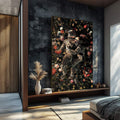 Quadro Decorativo Amor Cósmico: União Astral e Flores - quadros decorativos para sala 1 Tela Vertical, 3 Telas - em ambiente decorado