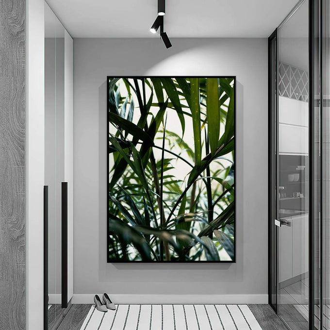 Quadro Decorativo Exuberância Tropical ? Inspiração Pura! - quadros decorativos para sala 1 Tela Vertical, 3 Telas - em ambiente decorado