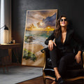 Quadro Decorativo Pôr do Sol: Praia Serena e Céu Vibrante - quadros decorativos para sala 1 Tela Vertical, 3 Telas - em living room premium