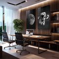 Quadro Decorativo Explorador Lunar: Desperte sua Imaginação - quadros decorativos para sala 2 Telas, arte geométrica - em living room premium