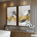 Quadro Decorativo Luxo Abstrato: Ouro & Prata - quadros decorativos para sala 2 Telas, Abstratos e Geométricos - em ambiente decorado