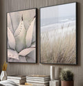 Quadro Decorativo - Encanto Deserto e Mar - quadros decorativos para sala 2 Telas, agave - em ambiente decorado