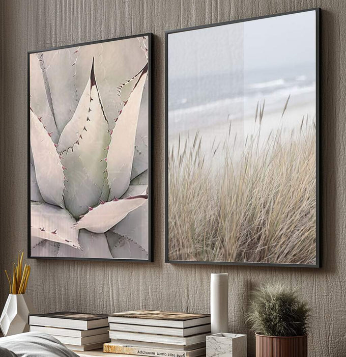 Quadro Decorativo - Encanto Deserto e Mar - quadros decorativos para sala 2 Telas, agave - em ambiente decorado