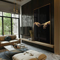 Quadro Decorativo Criação de Adão - Toque Divino Vibrante - quadros decorativos para sala 1 Tela Vertical, 3 Telas - em ambiente decorado