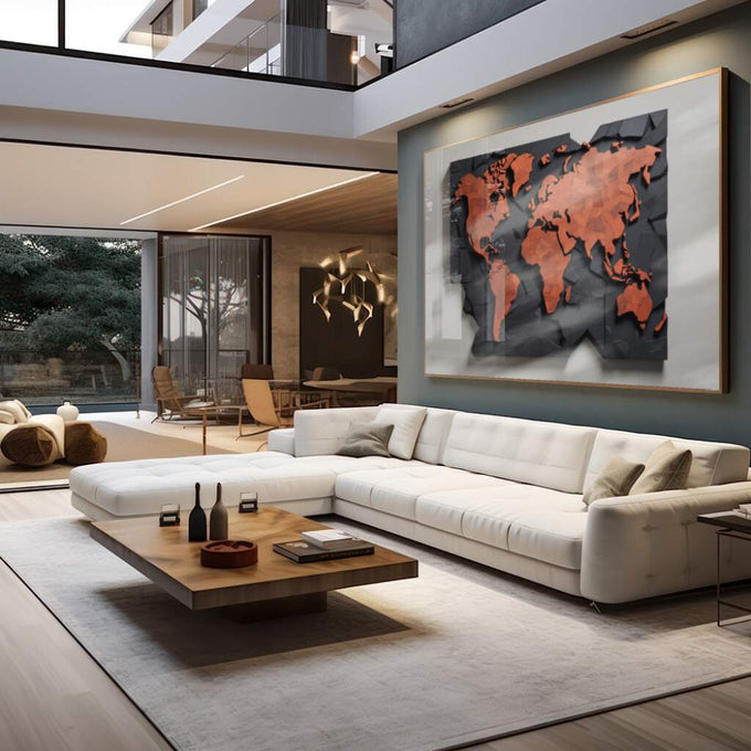 Quadro Decorativo Mapa do Estilo Moderno: Elegância Única - quadros decorativos para sala 1 Tela, 1 Tela Horizontal - em living room premium
