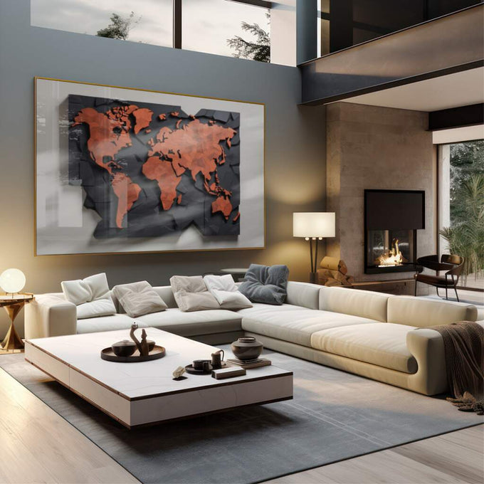 Quadro Decorativo Mapa do Estilo Moderno: Elegância Única - quadros decorativos 1 Tela, 1 Tela Horizontal - em sala moderna