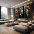 Quadro Decorativo Essência Clássica: Bustos Gregos Coloridos - quadros decorativos 1 Tela Vertical, 3 Telas - em escritorio elegante