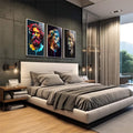 Quadro Decorativo Essência Clássica: Bustos Gregos Coloridos - quadros decorativos para sala 1 Tela Vertical, 3 Telas - em living room premium