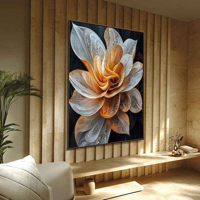 Quadro Decorativo Inspirador: Flor Realista - Arte para Sua Casa - quadros decorativos para sala 1 Tela Vertical, 3 Telas - em ambiente decorado