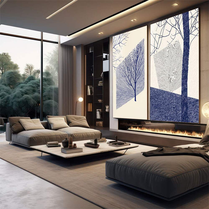 Quadro Decorativo Abstração Natural - Linhas e Formas Orgânicas - quadros decorativos 2 Telas, abstrato - em escritorio elegante