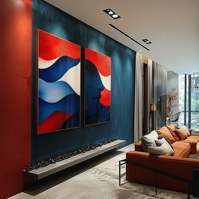 Quadro Decorativo Abstração Fluída - Cores e Formas Contemporâneas - quadros decorativos para sala 2 Telas, abstrato - em ambiente decorado