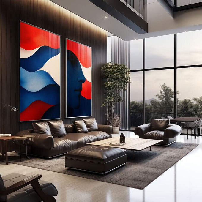Quadro Decorativo Abstração Fluída - Cores e Formas Contemporâneas - quadros decorativos 2 Telas, abstrato - em sala moderna