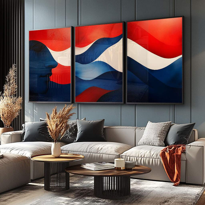 Quadro Decorativo: Abstração Fluída - Cores e Linhas Elegantes - quadros decorativos para sala 1 Tela Vertical, 3 Telas - em ambiente decorado