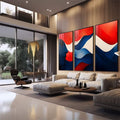 Quadro Decorativo: Abstração Fluída - Cores e Linhas Elegantes - quadros decorativos 1 Tela Vertical, 3 Telas - em sala moderna