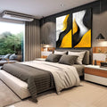 Quadro Decorativo Abstração em Ponto - Preto, Branco e Amarelo - quadros decorativos para sala 2 Telas, abstrato - em quarto contemporaneo