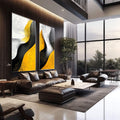 Quadro Decorativo Abstração em Ponto - Preto, Branco e Amarelo - quadros decorativos para sala 2 Telas, abstrato - em living room premium