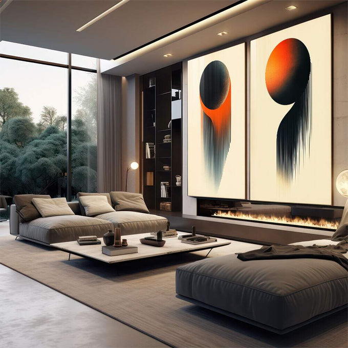 Quadro Decorativo Abstração Geométrica - Forma e Movimento - quadros decorativos para sala 2 Telas, abstrato - em living room premium