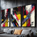 Quadro Decorativo Arte Abstrata - Linhas Dinâmicas e Cores Impactantes - quadros decorativos para sala 1 Tela Vertical, 3 Telas - em ambiente decorado