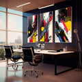 Quadro Decorativo Arte Abstrata - Linhas Dinâmicas e Cores Impactantes - quadros decorativos para sala 1 Tela Vertical, 3 Telas - em living room premium