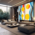 Quadro Decorativo Cores e Formas - Abstração Contemporânea - quadros decorativos 2 Telas, Amarelo - em sala moderna