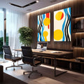 Quadro Decorativo Cores e Formas - Abstração Contemporânea - quadros decorativos 2 Telas, Amarelo - em escritorio elegante