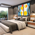 Quadro Decorativo Cores e Formas - Abstração Contemporânea - quadros decorativos para sala 2 Telas, Amarelo - em living room premium