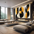 Quadro Decorativo Abstrata em Preto e Amarelo - Formas Fluídas - quadros decorativos 1 Tela Vertical, 3 Telas - em escritorio elegante