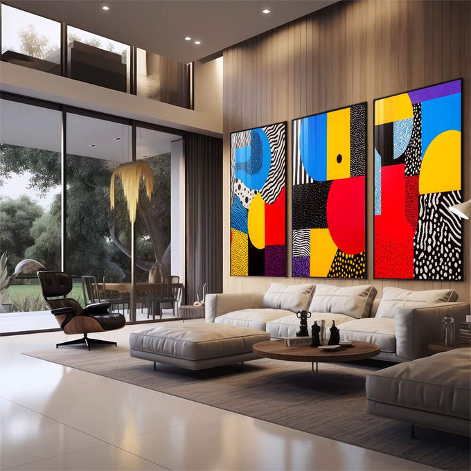Quadro Decorativo Cores e Texturas - quadros decorativos 1 Tela Vertical, 3 Telas - em escritorio elegante
