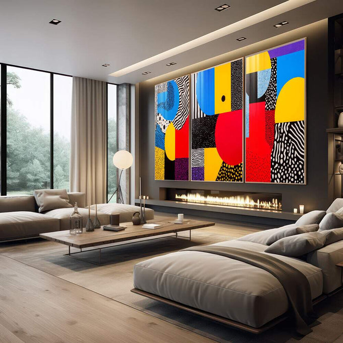 Quadro Decorativo Cores e Texturas - quadros decorativos para sala 1 Tela Vertical, 3 Telas - em living room premium