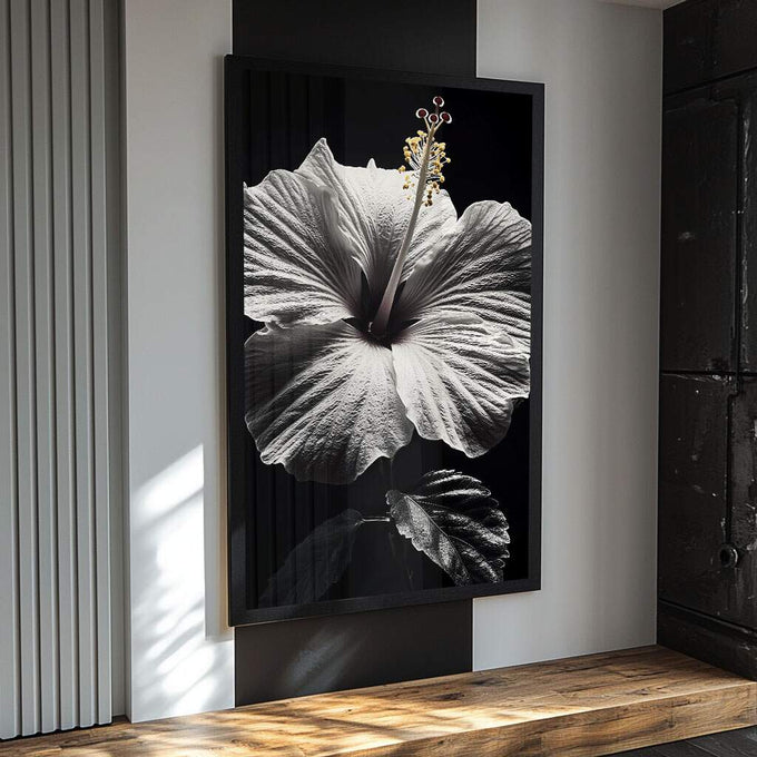 Quadro Decorativo Beleza e Simplicidade do Hibisco - quadros decorativos para sala 1 Tela Vertical, 3 Telas - em ambiente decorado