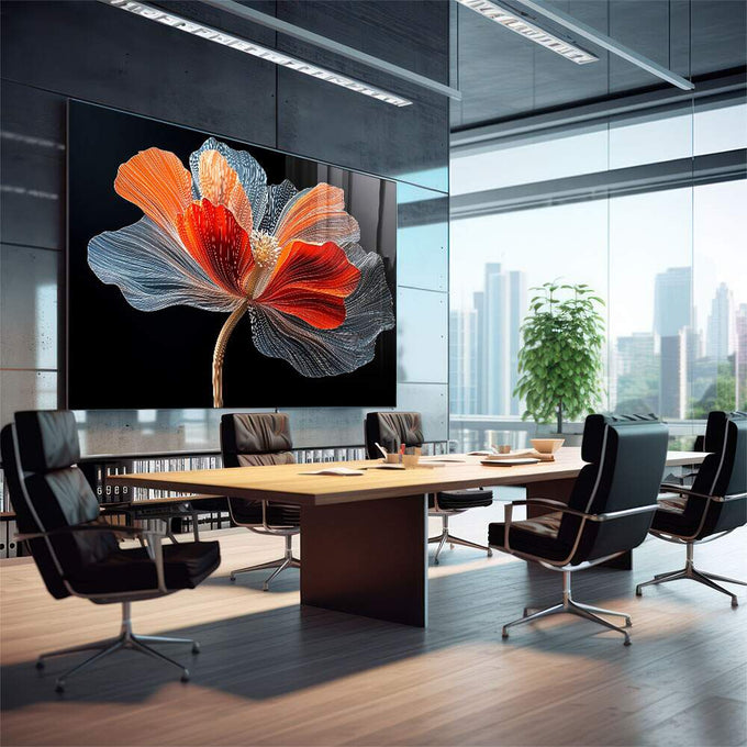Quadro Decorativo Arte Floral em Linhas e Cores - quadros decorativos para sala 1 Tela, 1 Tela Horizontal - em living room premium
