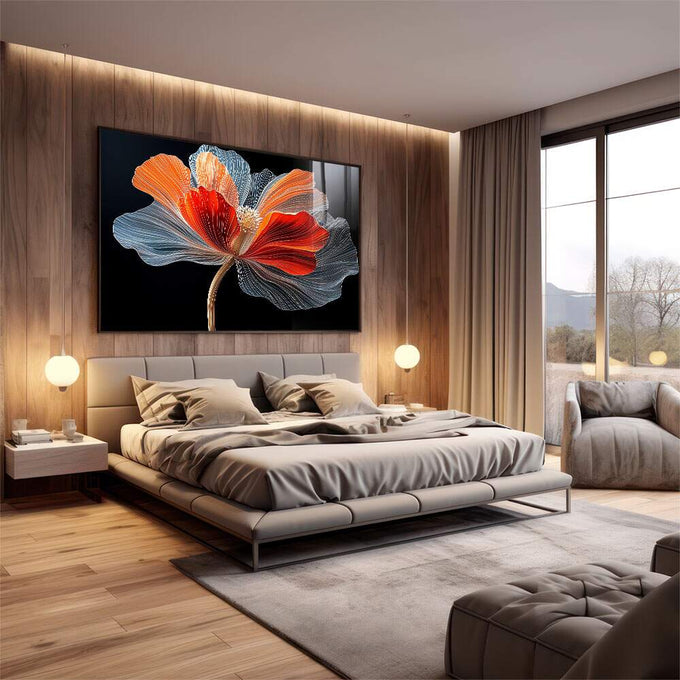 Quadro Decorativo Arte Floral em Linhas e Cores - quadros decorativos 1 Tela, 1 Tela Horizontal - em sala moderna