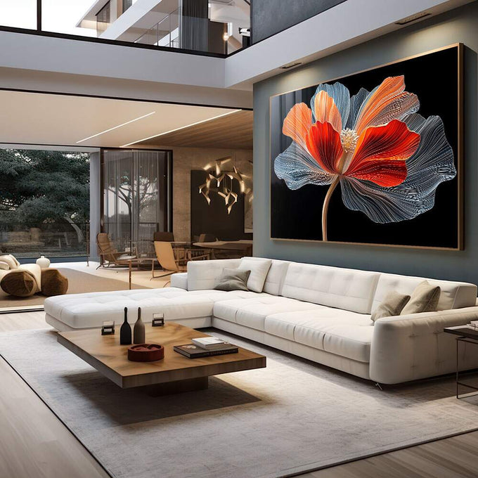 Quadro Decorativo Arte Floral em Linhas e Cores - quadros decorativos para sala 1 Tela, 1 Tela Horizontal - em quarto contemporaneo