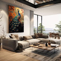 Quadro Decorativo A Beleza Natural do Pavão - quadros decorativos 1 Tela Vertical, 3 Telas - em sala moderna