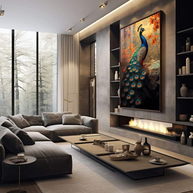Quadro Decorativo A Beleza Natural do Pavão - quadros decorativos para sala 1 Tela Vertical, 3 Telas - em quarto contemporaneo