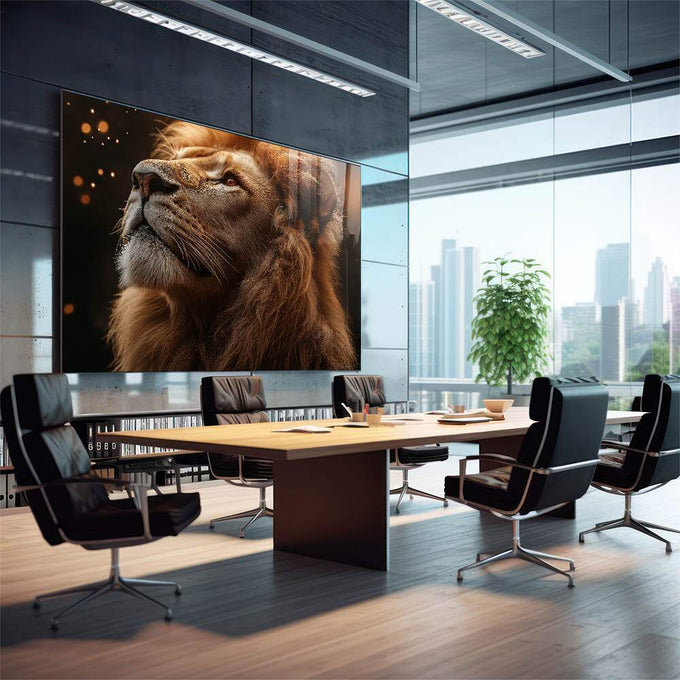 Quadro Decorativo A Serenidade do Rei Leão - quadros decorativos 1 Tela, 1 Tela Horizontal - em sala moderna