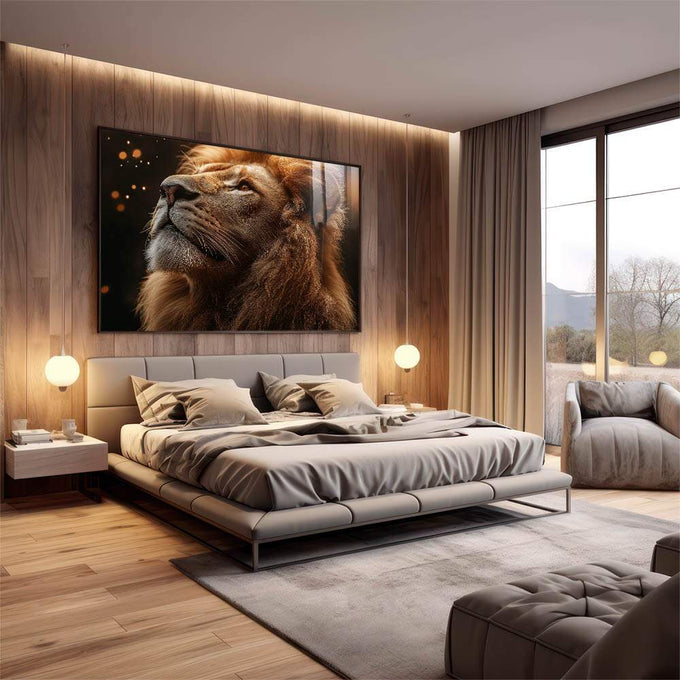 Quadro Decorativo A Serenidade do Rei Leão - quadros decorativos para sala 1 Tela, 1 Tela Horizontal - em quarto contemporaneo