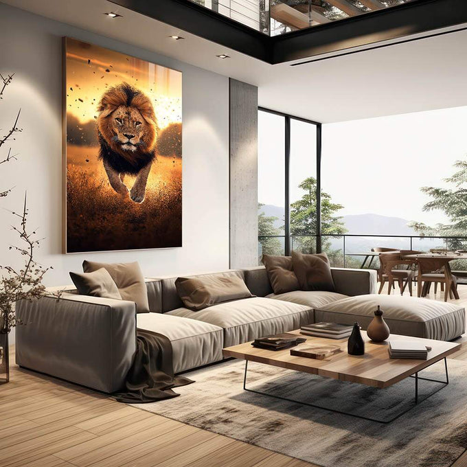 Quadro Decorativo A Majestade em Movimento - quadros decorativos 1 Tela Vertical, 3 Telas - em sala moderna