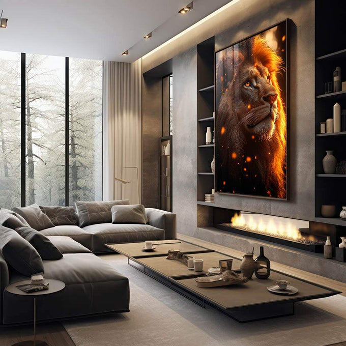 Quadro Decorativo A Nobreza do Leão - quadros decorativos para sala 1 Tela Vertical, 3 Telas - em quarto contemporaneo