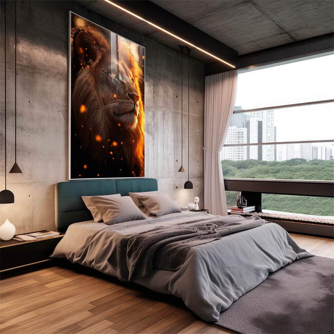 Quadro Decorativo A Nobreza do Leão - quadros decorativos para sala 1 Tela Vertical, 3 Telas - em living room premium