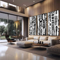 Quadro Decorativo Abstrato em Preto e Branco - quadros decorativos para sala 1 Tela Vertical, 3 Telas - em quarto contemporaneo