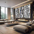 Quadro Decorativo Abstrato em Preto e Branco - quadros decorativos 1 Tela Vertical, 3 Telas - em escritorio elegante