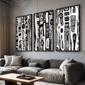 Quadro Decorativo Abstrato em Preto e Branco - quadros decorativos para sala 1 Tela Vertical, 3 Telas - em ambiente decorado