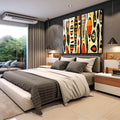 Quadro Decorativo Abstrato African Inspired - Amarelo e Laranja Vibrante - quadros decorativos 2 Telas, abstrato geométrico - em escritorio elegante