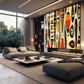 Quadro Decorativo Abstrato African Inspired - Amarelo e Laranja Vibrante - quadros decorativos para sala 2 Telas, abstrato geométrico - em living room premium
