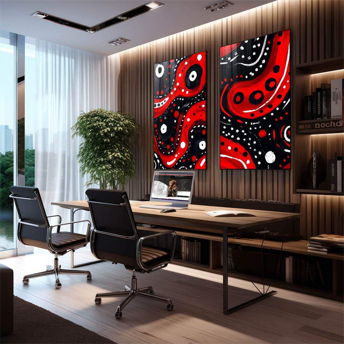 Quadro Decorativo Abstrato com Formas Circulares - quadros decorativos para sala 2 Telas, abstrato - em quarto contemporaneo