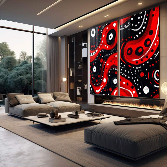 Quadro Decorativo Abstrato com Formas Circulares - quadros decorativos para sala 2 Telas, abstrato - em living room premium