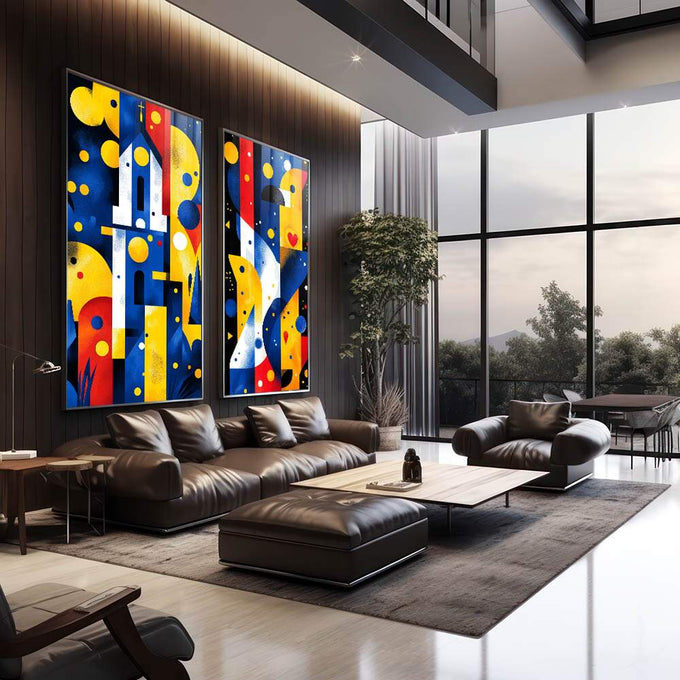 Quadro Decorativo Abstrato com Formas Elegantes - quadros decorativos 2 Telas, Abstrato - em sala moderna